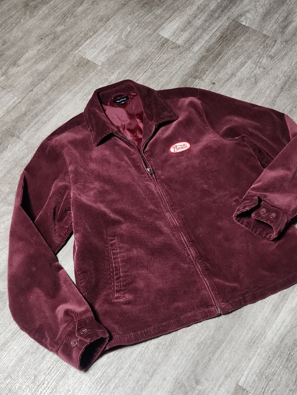 Brixton Burgundy/Plum Corduroy Zip Jacket with Logo Patch - Picture 2 of 11